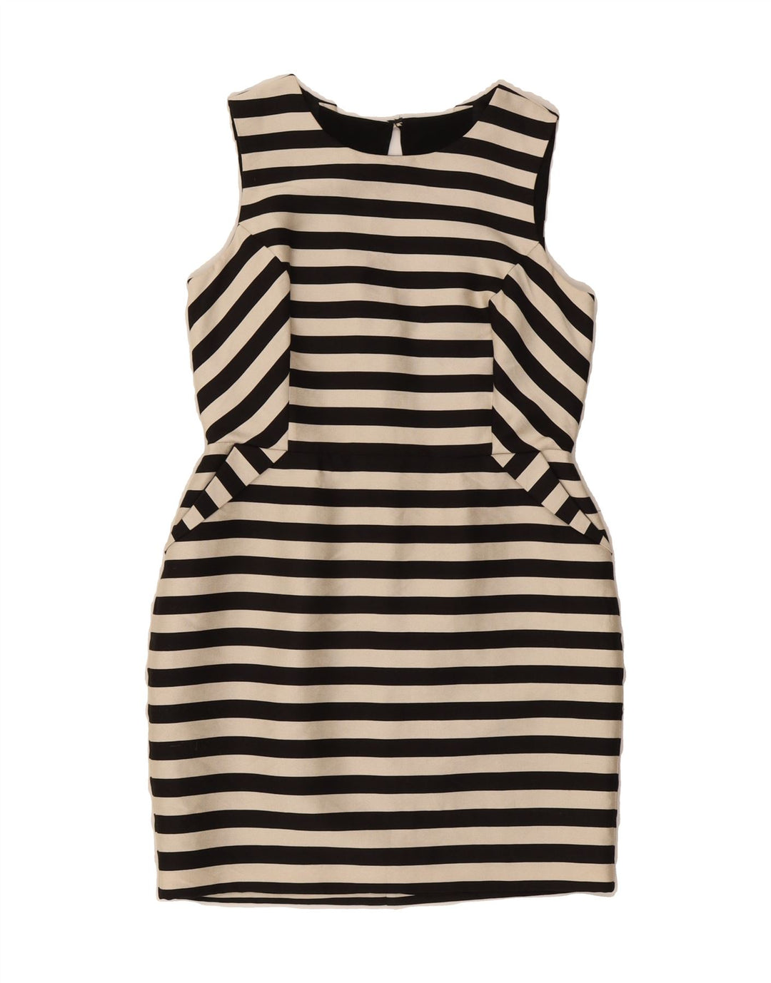 WAREHOUSE Womens Sleeveless Sheath Dress UK 14 Medium Black Striped Rayon Vintage Warehouse and Second-Hand Warehouse from Messina Hembry 