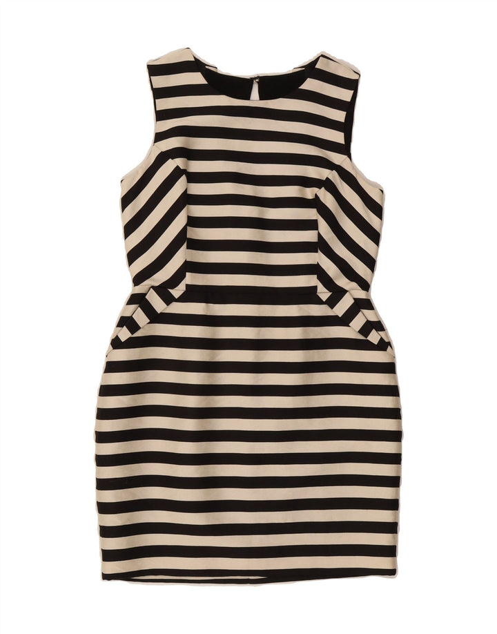 WAREHOUSE Womens Sleeveless Sheath Dress UK 14 Medium Black Striped Rayon Vintage Warehouse and Second-Hand Warehouse from Messina Hembry 