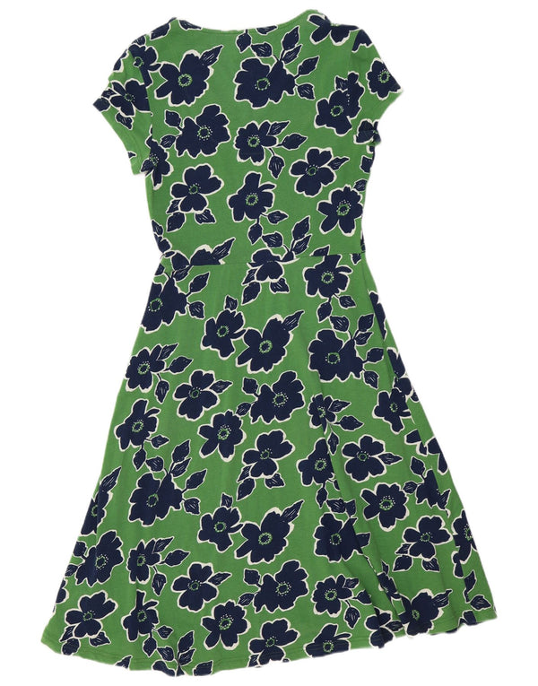 SEASALT CORNWALL Kvinder A-Line Kjole UK 10 Small Green Floral Bomuld