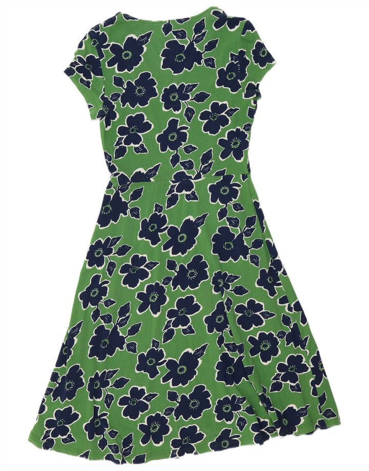 SEASALT CORNWALL Kvinder A-Line Kjole UK 10 Small Green Floral Bomuld