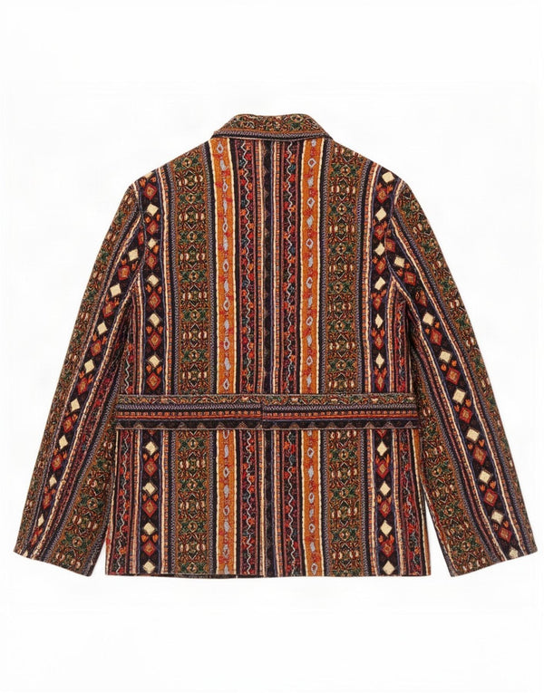 Zara Dame Blazer Jacket UK 10 Small Flerfarvet Stribet Bomuld Etnisk