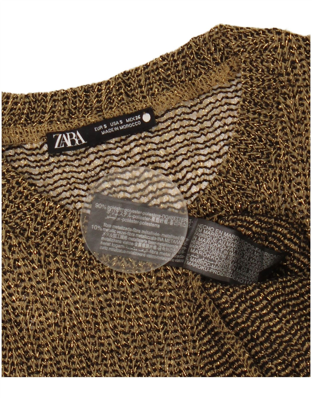 Zara Dame Se Through Top Langærmet UK 10 Small Gold Flecked Polyester
