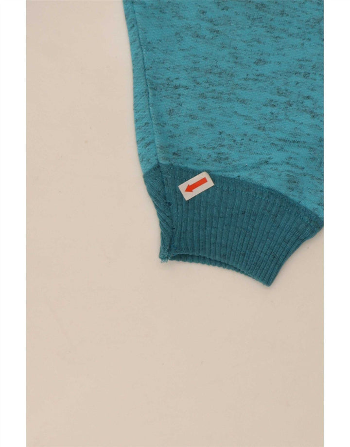 Vintage herre grafisk lynlås-hals sweatshirt jumper stor blå flækket