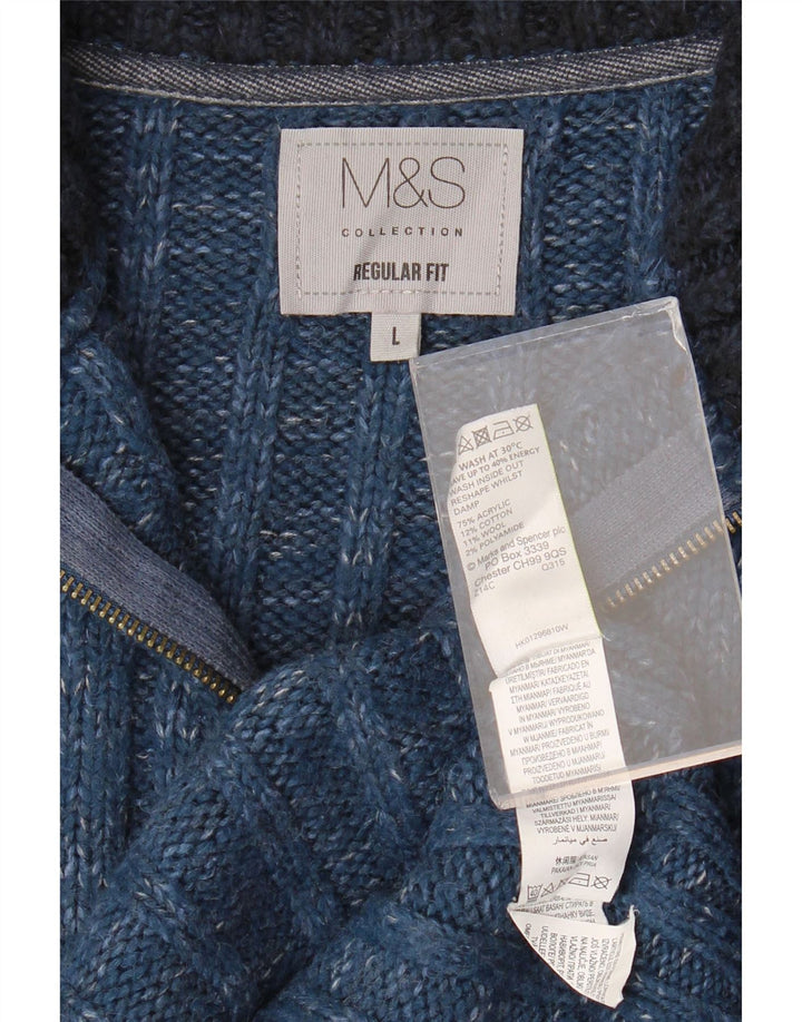 MARKS & SPENCER Herre sweater med lynlåshals, stor blå flækket