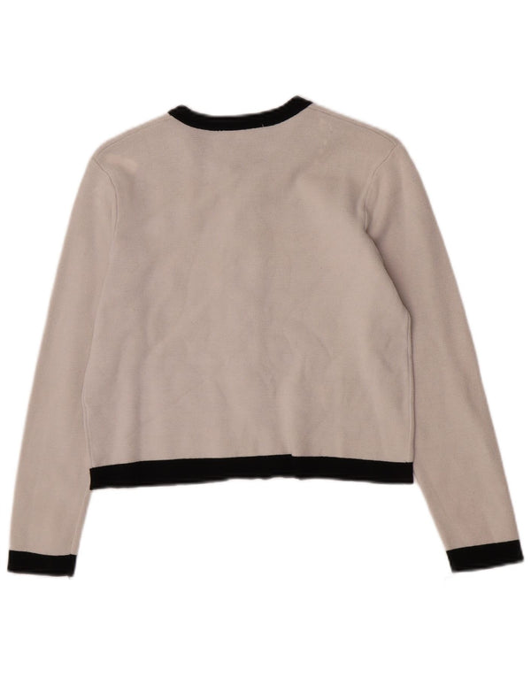 Zara Womens Crop Cardigan sweater med fuld lynlås UK 12 Medium White Colourblock