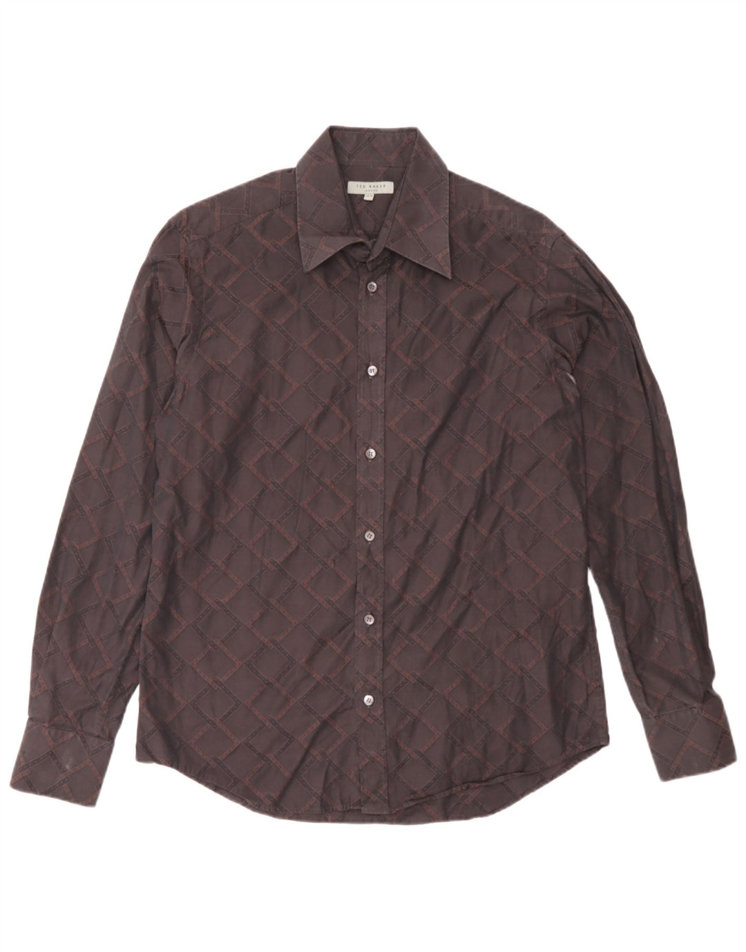 Ted Baker herreskjorte str. 15 1/2 medium brun geometrisk bomuld