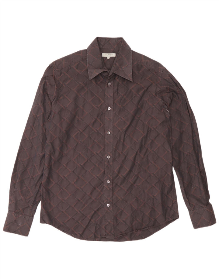 Ted Baker herreskjorte str. 15 1/2 medium brun geometrisk bomuld