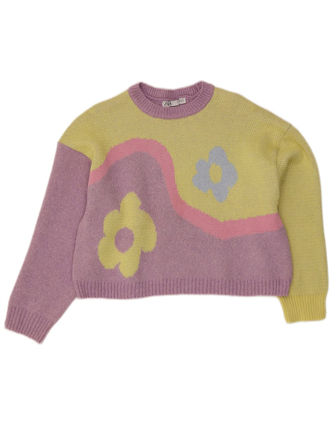Zara Dame Grafisk Jumper Sweater UK 12 Medium Lilla