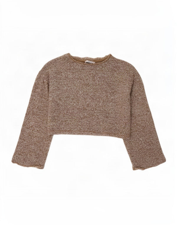 Zara Womens Crop Oversized Top Langærmet UK 10 Small Brown Polyester