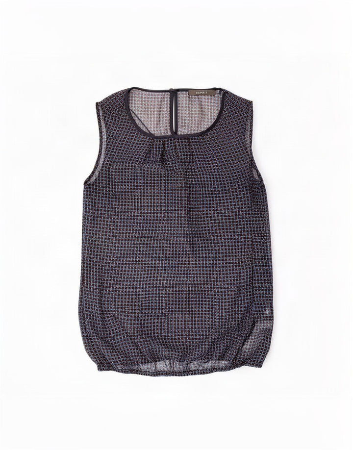 Esprit Dame ærmeløs bluse Top UK 12 Medium Navy Blue Ternet polyester