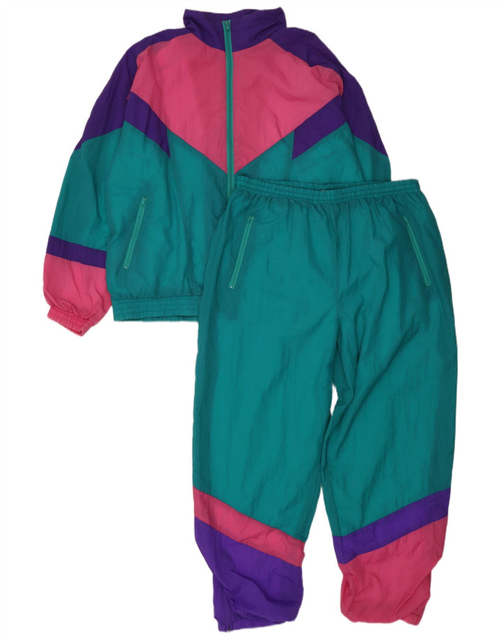 Vintage Herre Loose Fit Fuld træningsdragt Large Blue Colourblock Polyamid