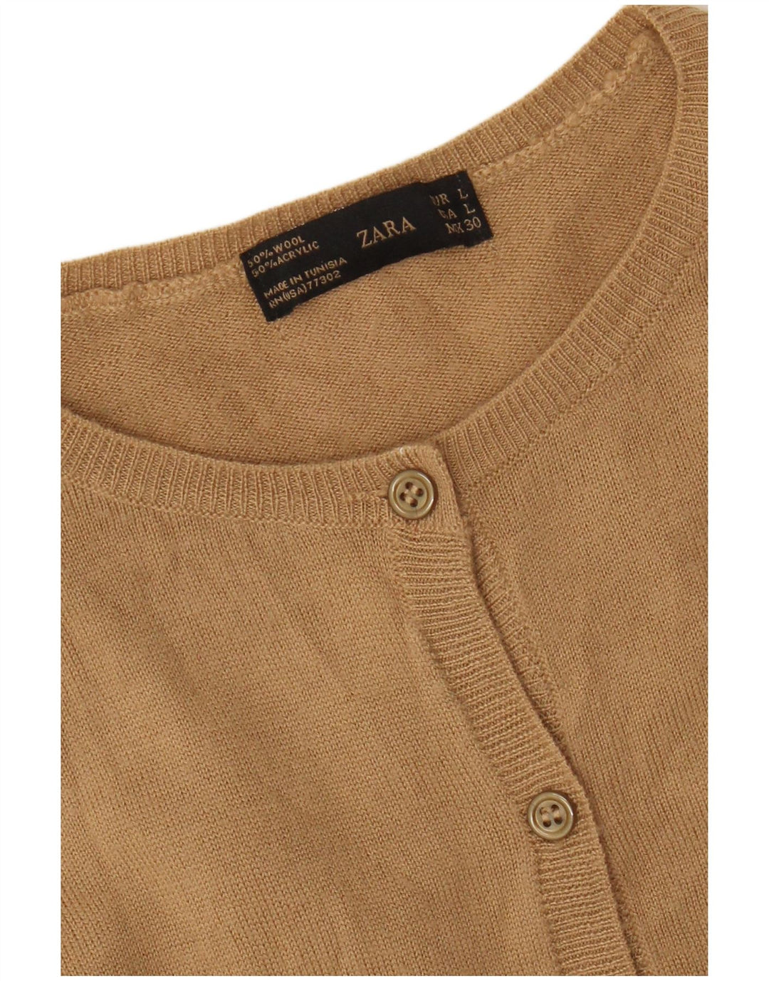 Zara Dame Cardigan Sweater UK 14 Stor Beige Uld
