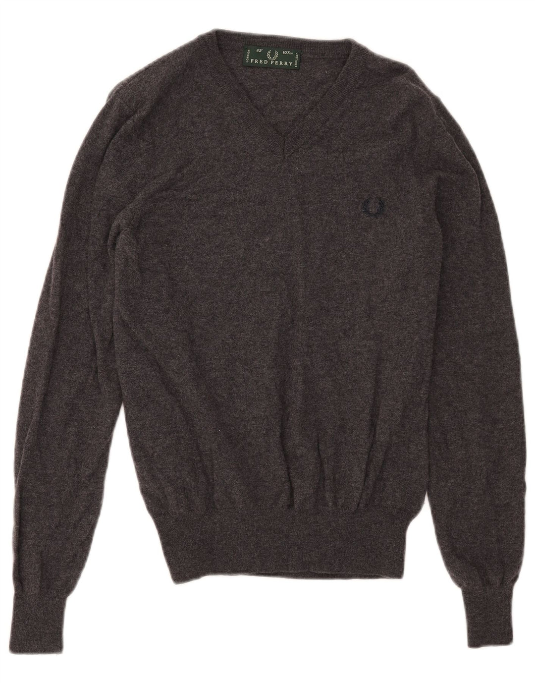 Fred Perry Herre V-hals sweater mellemgrå uld