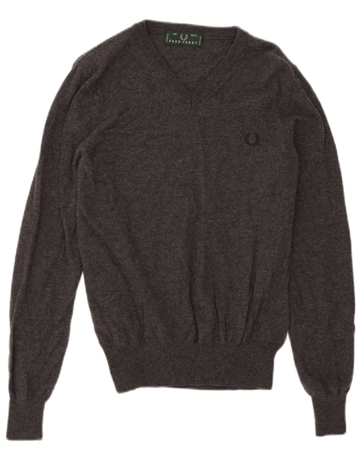 Fred Perry Herre V-hals sweater mellemgrå uld