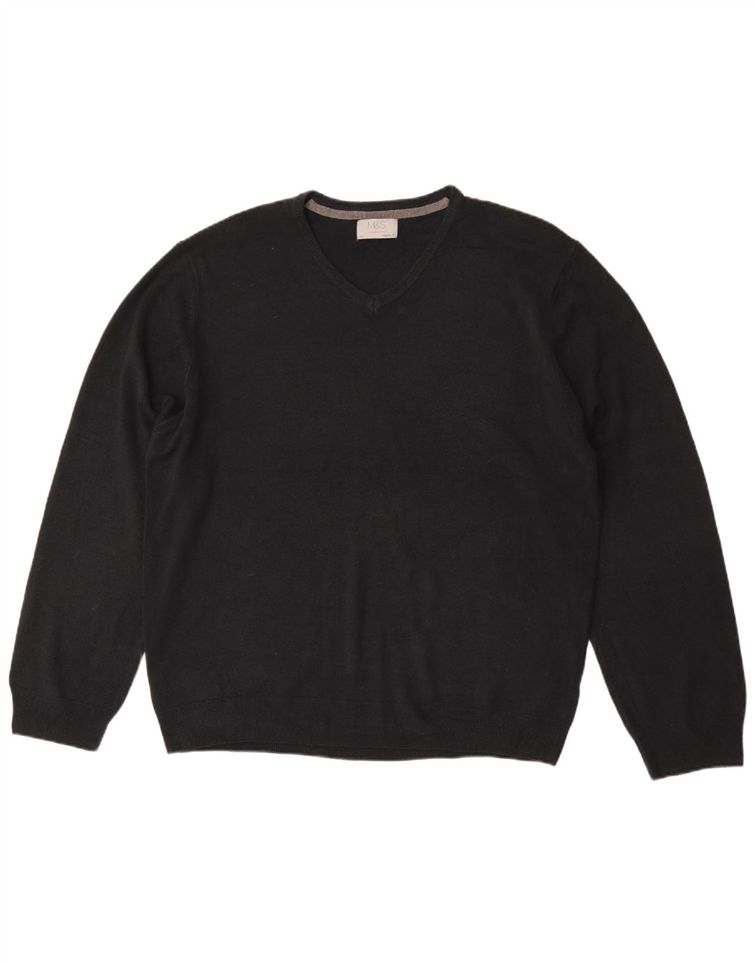 Marks & Spencer Herre Regular Fit V-hals sweater 2XL sort akryl