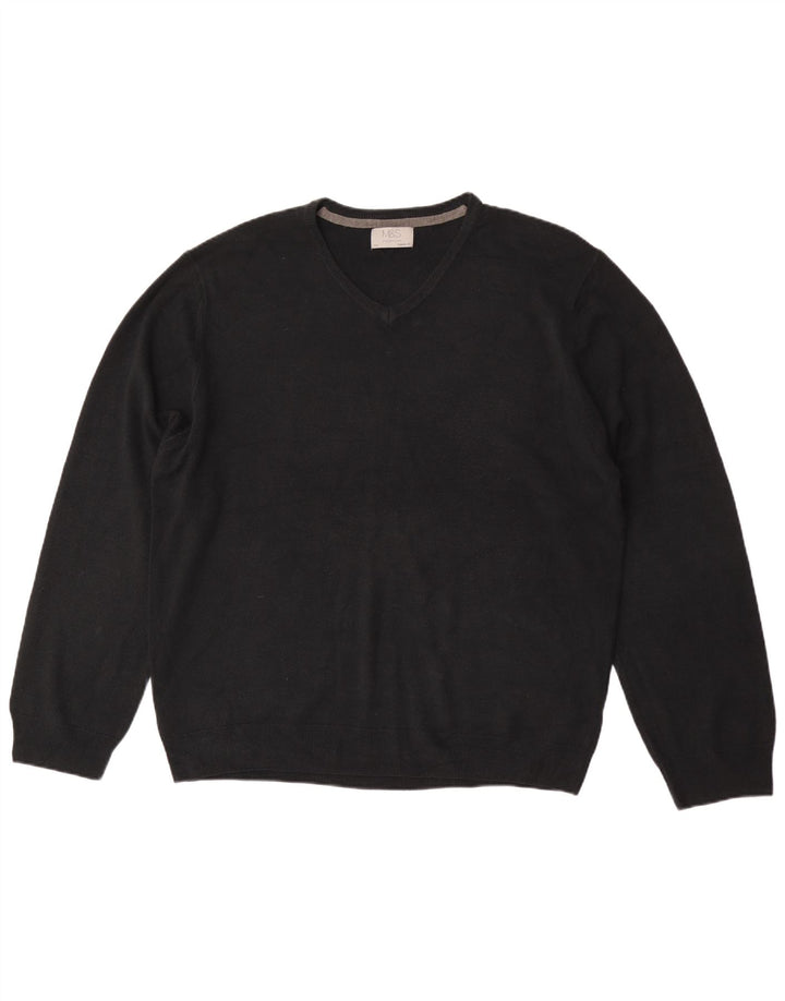 Marks & Spencer Herre Regular Fit V-hals sweater 2XL sort akryl