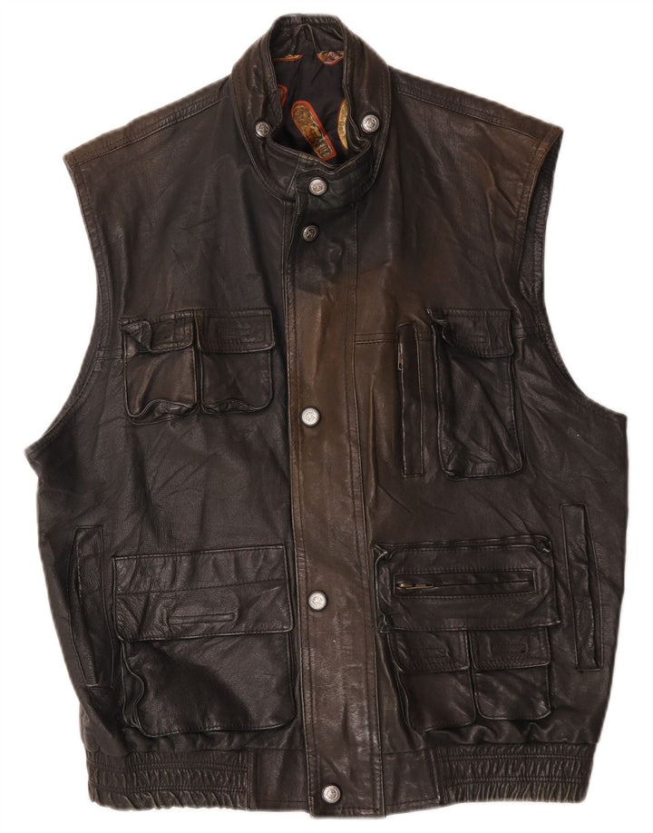 Vintage herre læder Gilet IT 52 XL sort læder