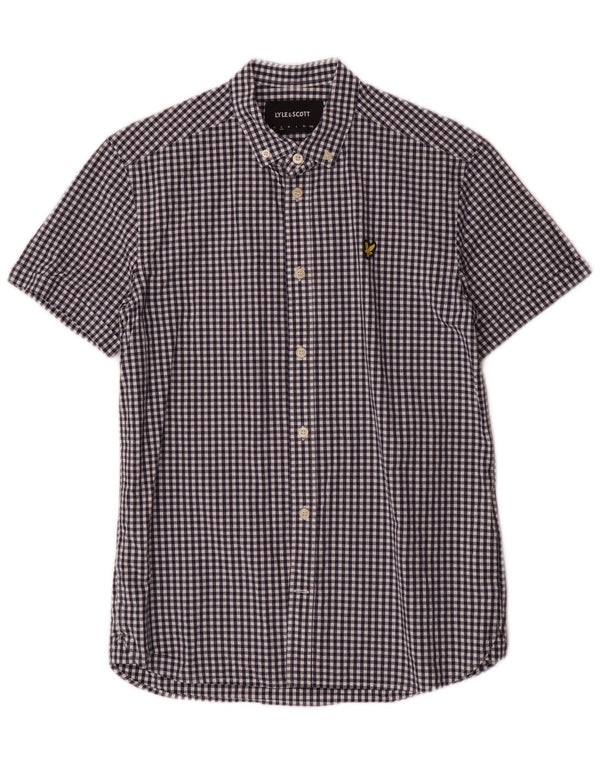 Lyle & Scott Kortærmet Herreskjorte Lille Blå Gingham Bomuld Klassisk