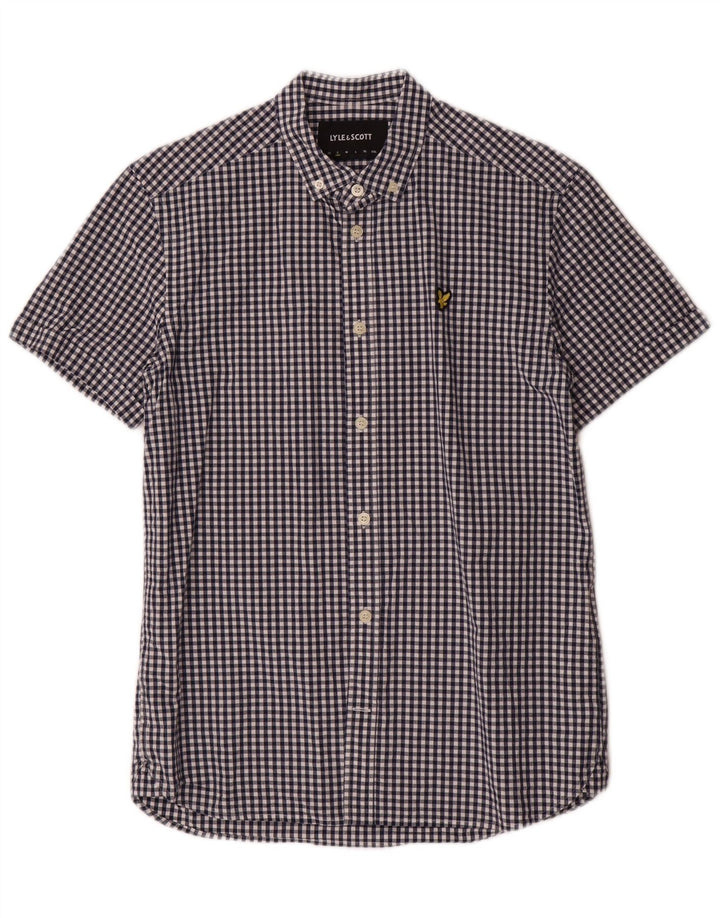 Lyle & Scott Kortærmet Herreskjorte Lille Blå Gingham Bomuld Klassisk