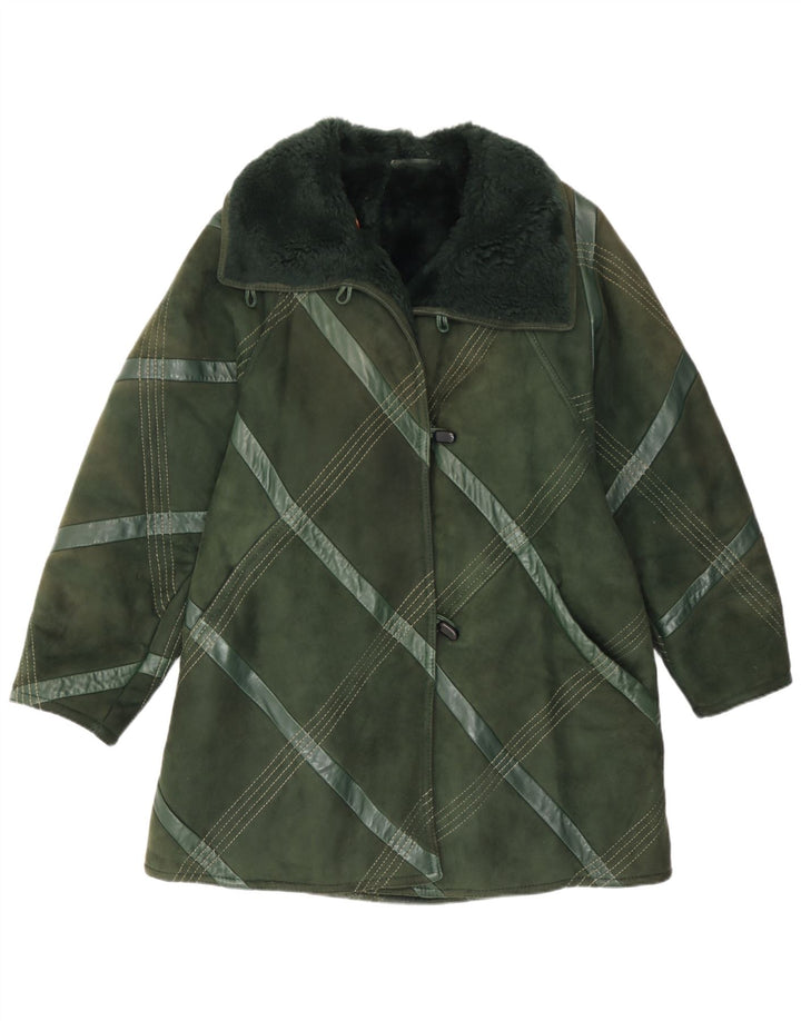 Vintage Dame Shearling Coat UK 14 Medium Green Check