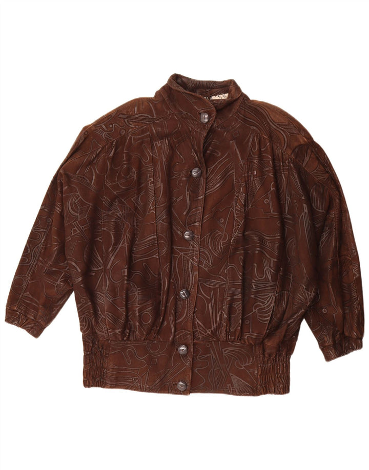 Vintage kvinders abstrakt mønster oversized jakke EU 38 medium brun