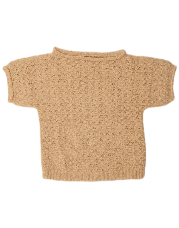 Vintage kvinders kortærmet bådhals sweater UK 14 Medium Beige
