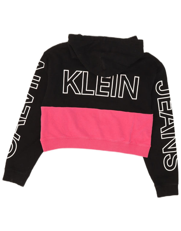 Calvin Klein Jeans Dame Oversized Crop Hoodie Jumper UK 10 Small Black