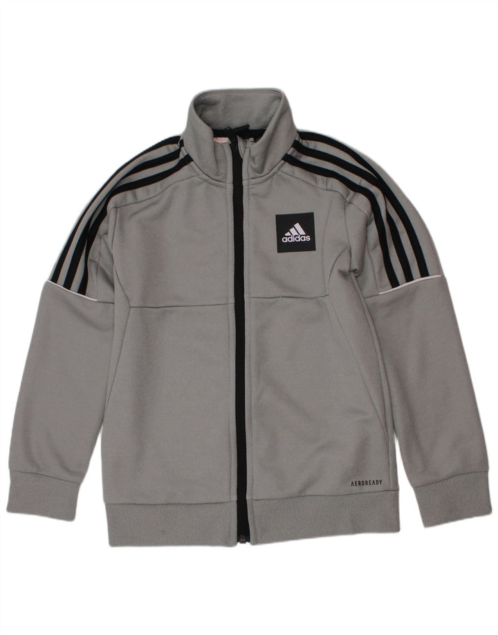 Adidas Boys Aeroready Tracksuit Topjakke 7-8 År Grå Polyester