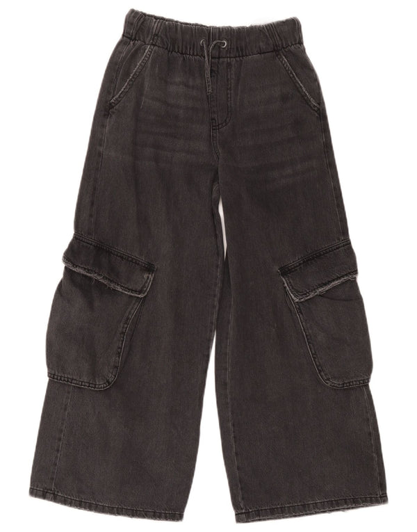 Zara Girls Cargo Wide Leg Jeans 9-10 År W24 L22 Sort