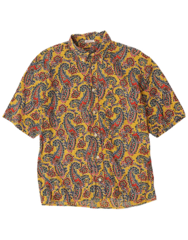 Alberto Aspesi Kortærmet Herreskjorte Medium Gul Paisley Bomuld