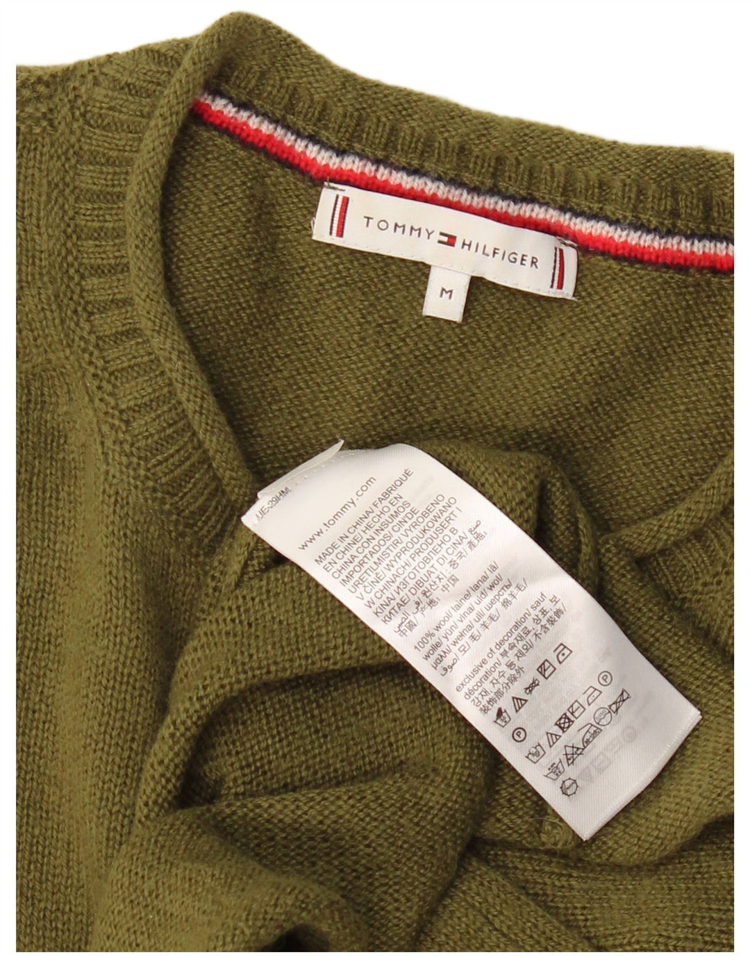 Tommy Hilfiger Dame Crew Neck Jumper Sweater UK 12 Medium Khaki Wool