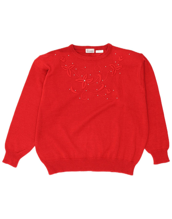 Julietta Dame Crew Neck Jumper Sweater UK 24 4XL Rød Floral Polyacryl