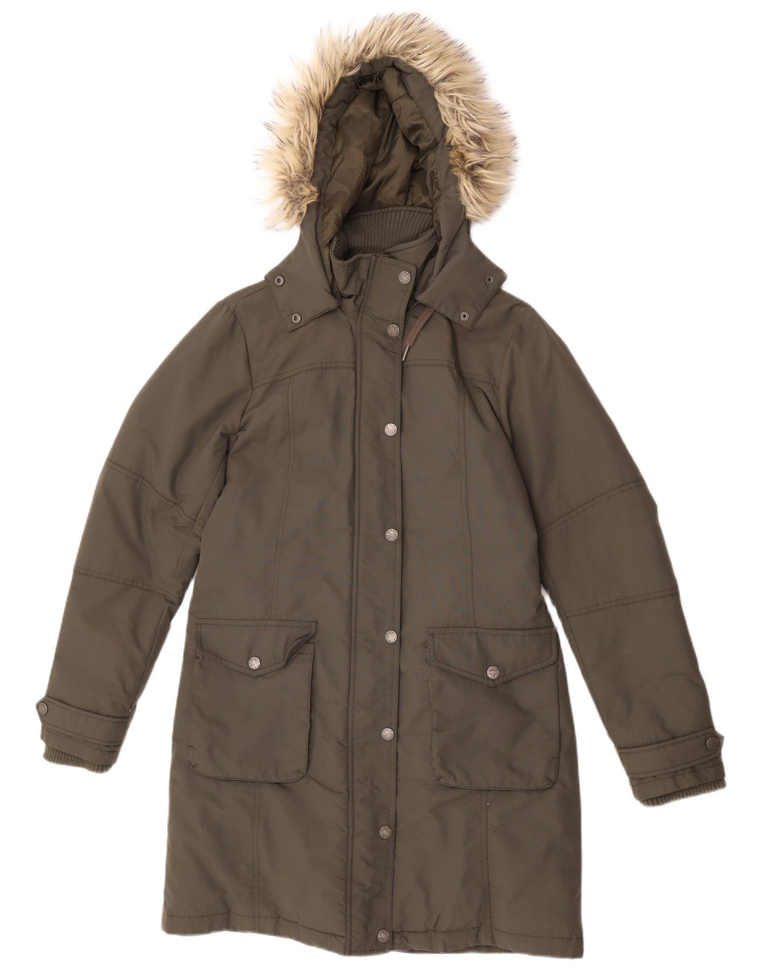 Fat Face Dame Hætte Polstret Frakke UK 12 Medium Khaki Nylon