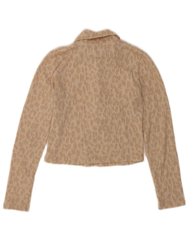 Zara Womens Crop Langærmet Bluse Top UK 10 Small Beige Animal Print