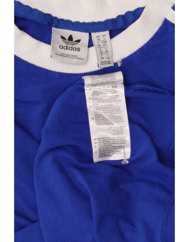 Adidas Dame T-Shirt Top UK 10 Lille Blå Bomuld