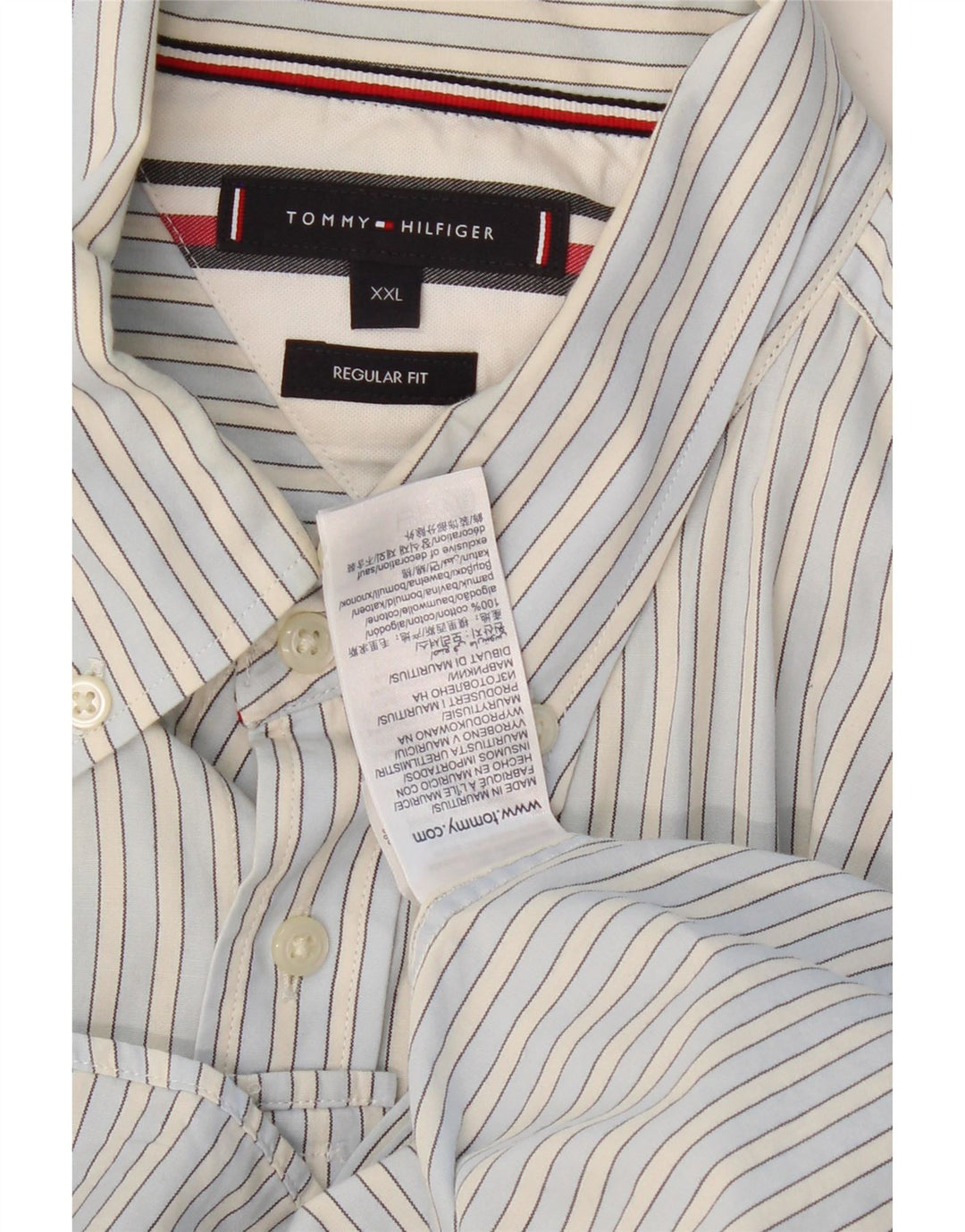 TOMMY HILFIGER Mens Regular Fit Shirt 2XL Blue Striped Cotton Vintage Tommy Hilfiger and Second-Hand Tommy Hilfiger from Messina Hembry 