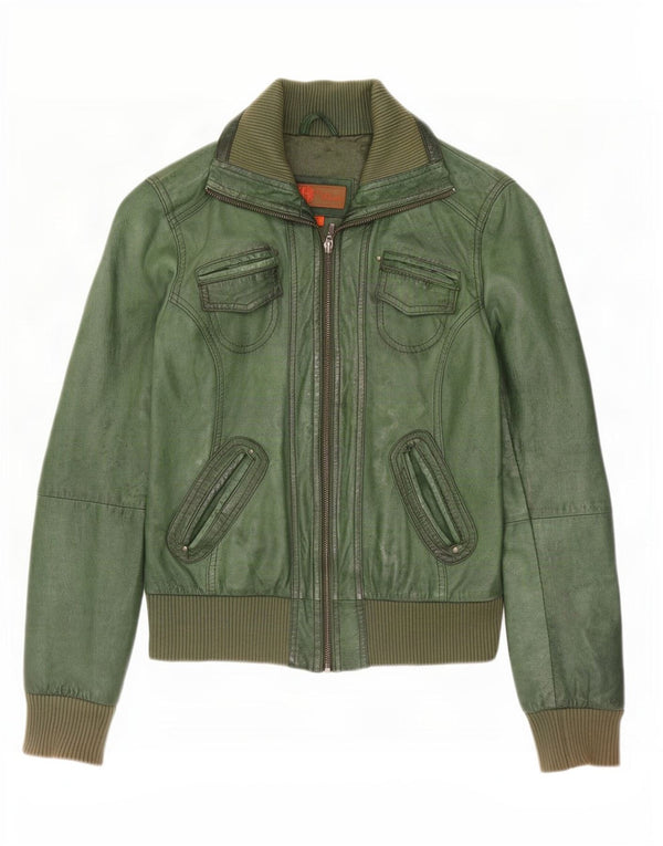 Helium Dame Læderjakke UK 12 Medium Green