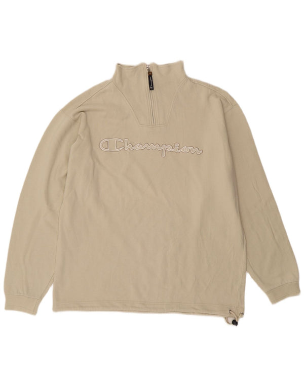 Champion Herre Grafisk Zip Neck Jumper Sweater Stor Beige Bomuld