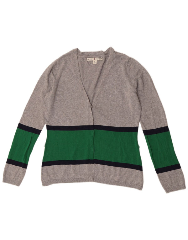 Tommy Hilfiger Dame Cardigan Sweater UK 14 Medium Grey Colourblock Bomuld