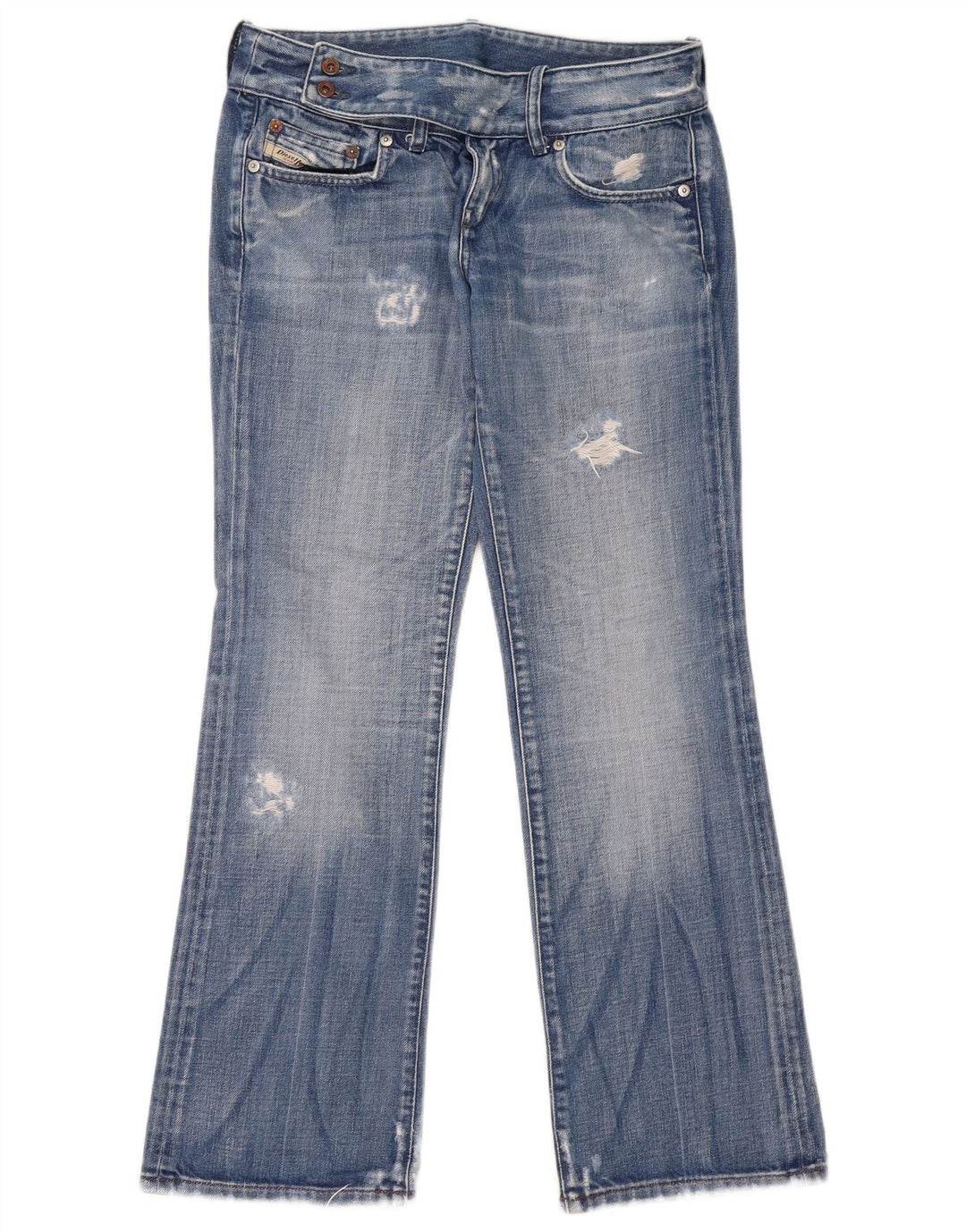 Diesel Dame Distressed Bootcut Jeans W29 L29 Blå Bomuld