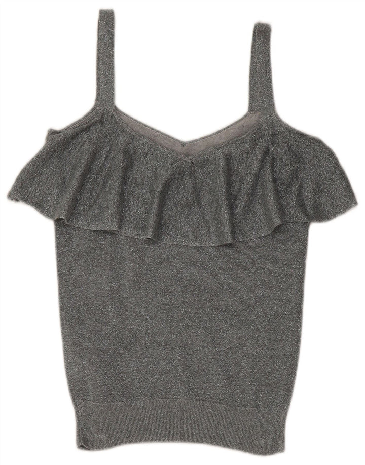 Oasis Womens Crop Cami Top UK 6 XS Silver Flecked Viscose