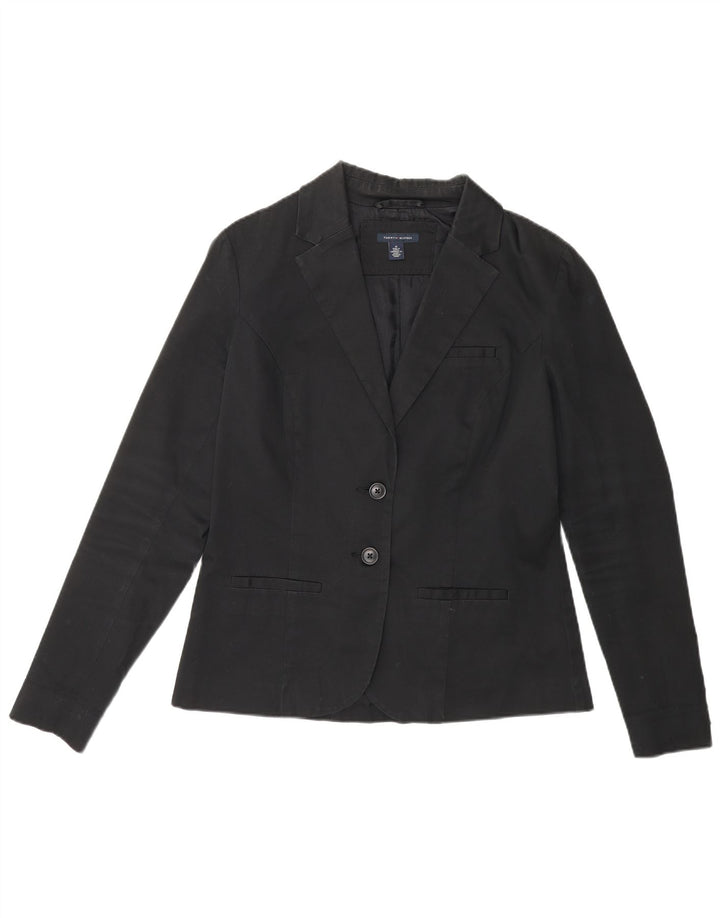 TOMMY HILFIGER Womens 2 Button Blazer Jacket UK 12 Medium Black Cotton