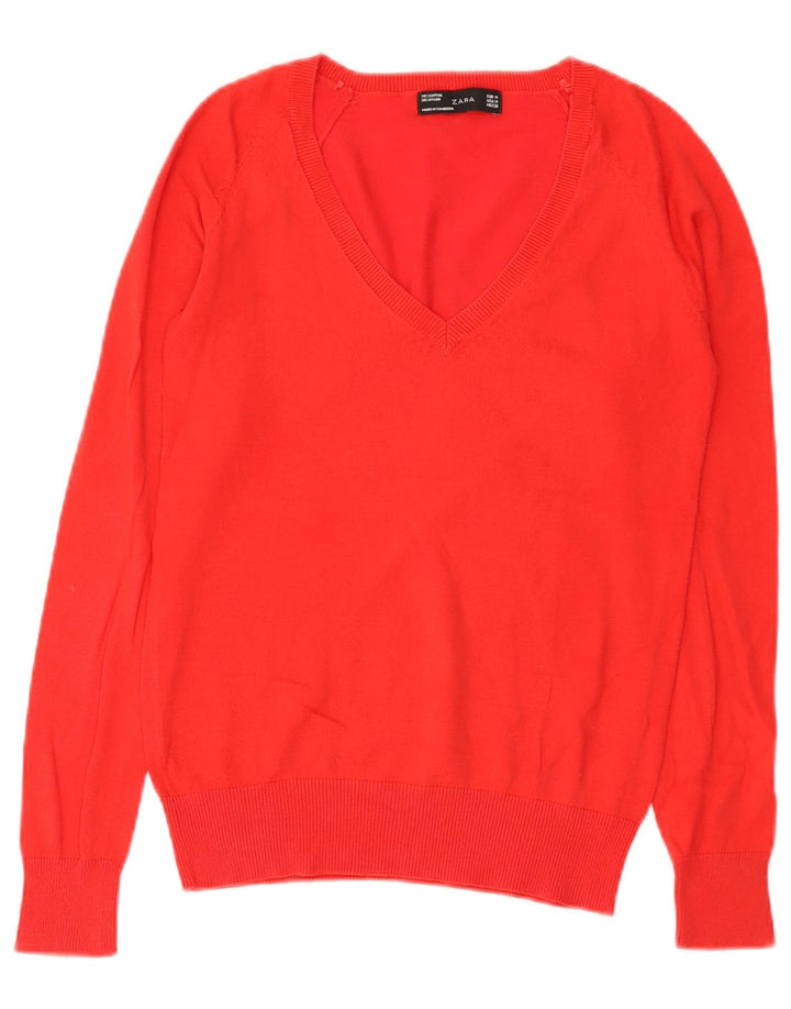 Zara Dame V-hals sweater UK 12 Medium Rød Bomuld