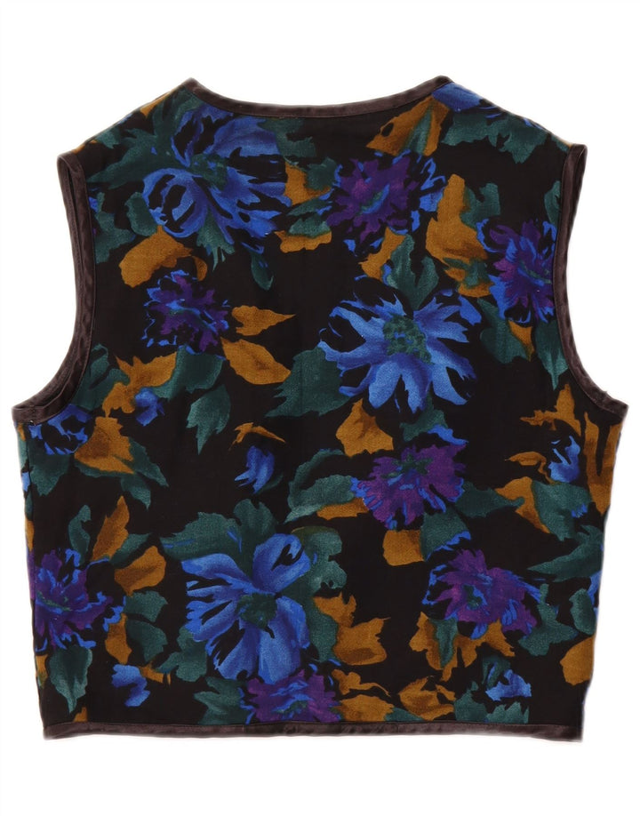 Vintage Dame ÅBEN vest UK 12 Medium Black Floral