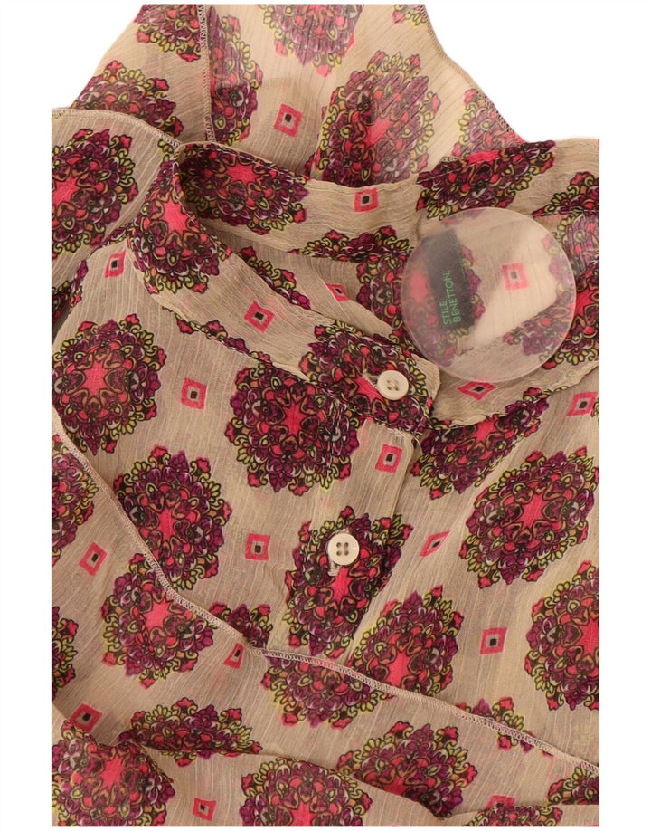 Benetton Dame A-Line Kjole UK 12 Medium Beige Floral