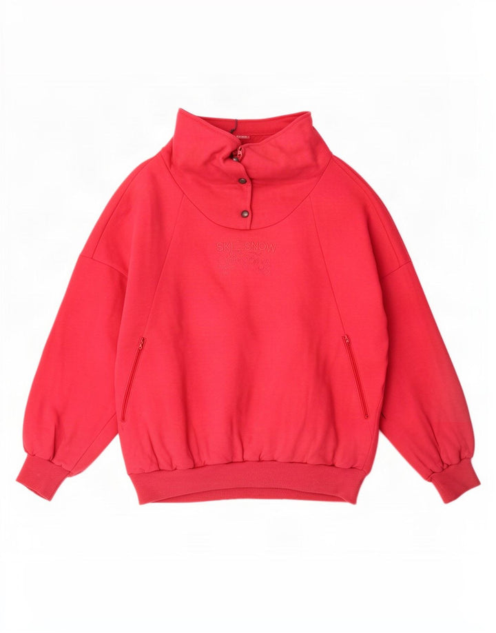 Colmar Dame Ski Graphic Button Neck Sweatshirt Jumper US 12 Large Pink