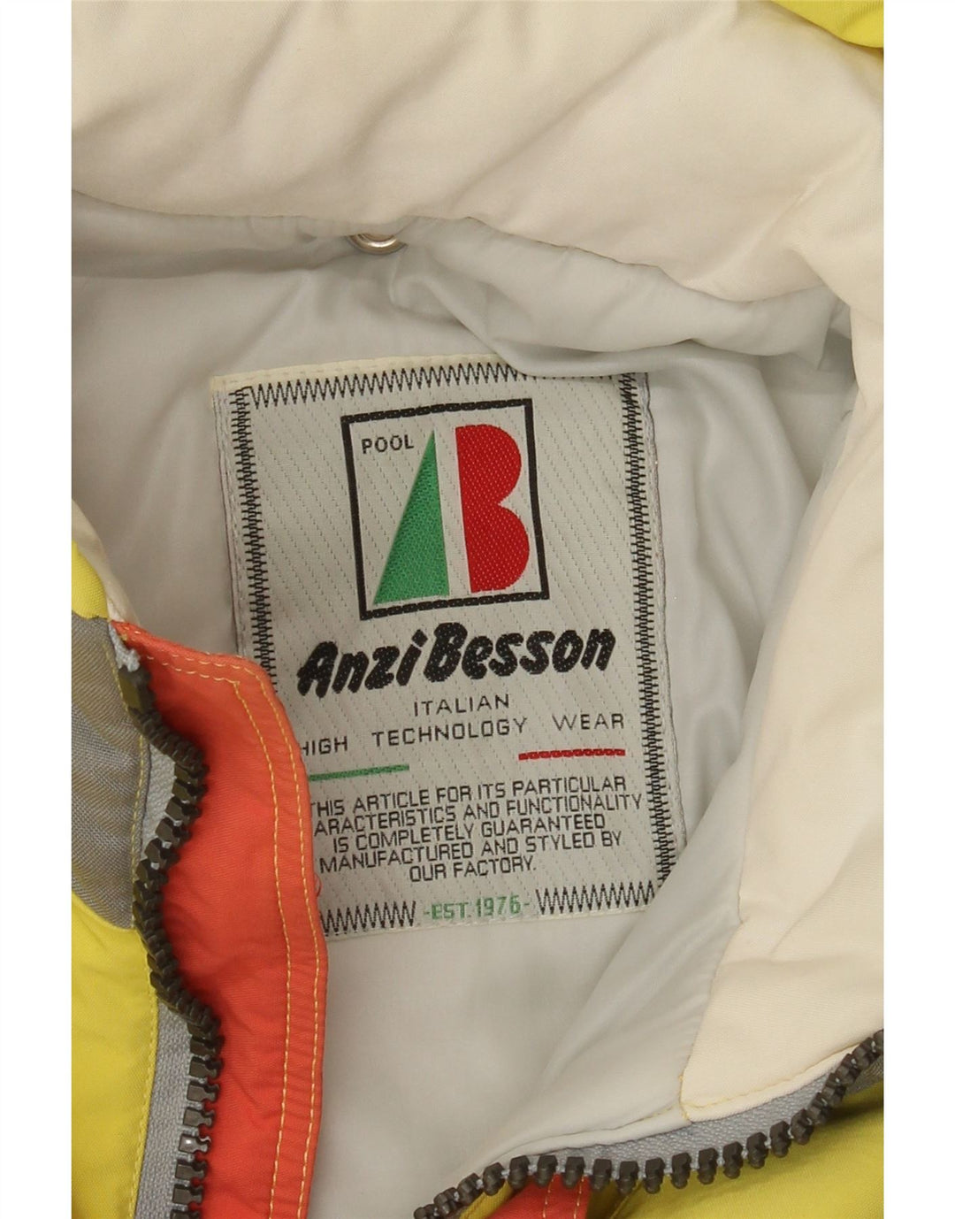 Anzi Besson Herre grafisk hætte skijakke UK 38 Medium Yellow Colourblock