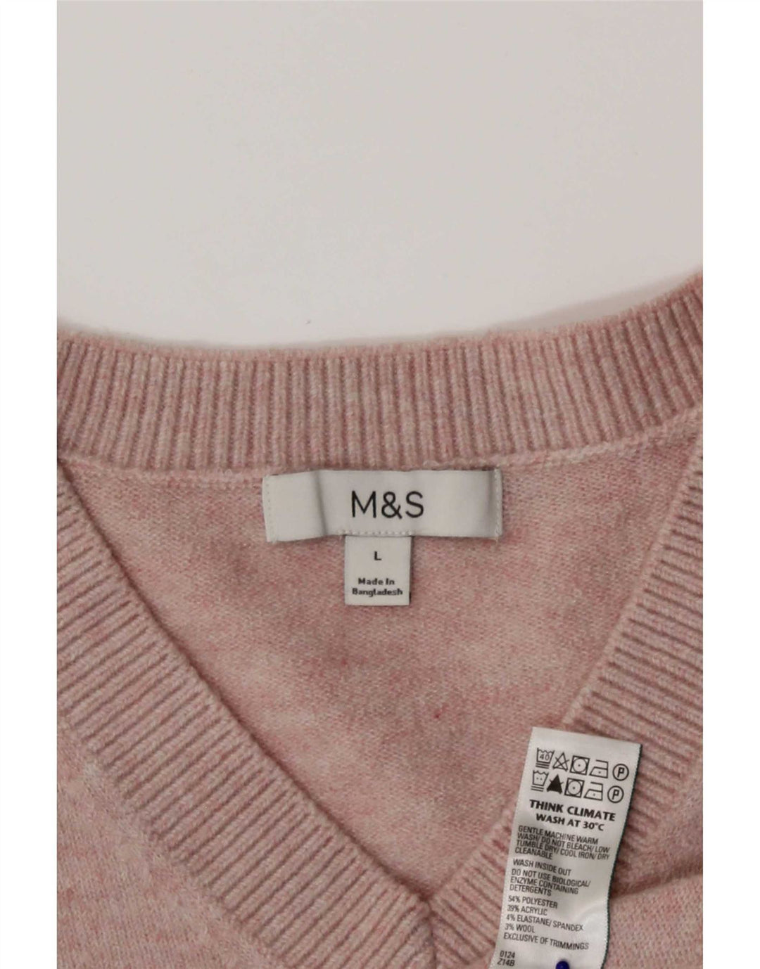 Marks & Spencer Dame V-hals sweater UK 16 Large Pink Polyester