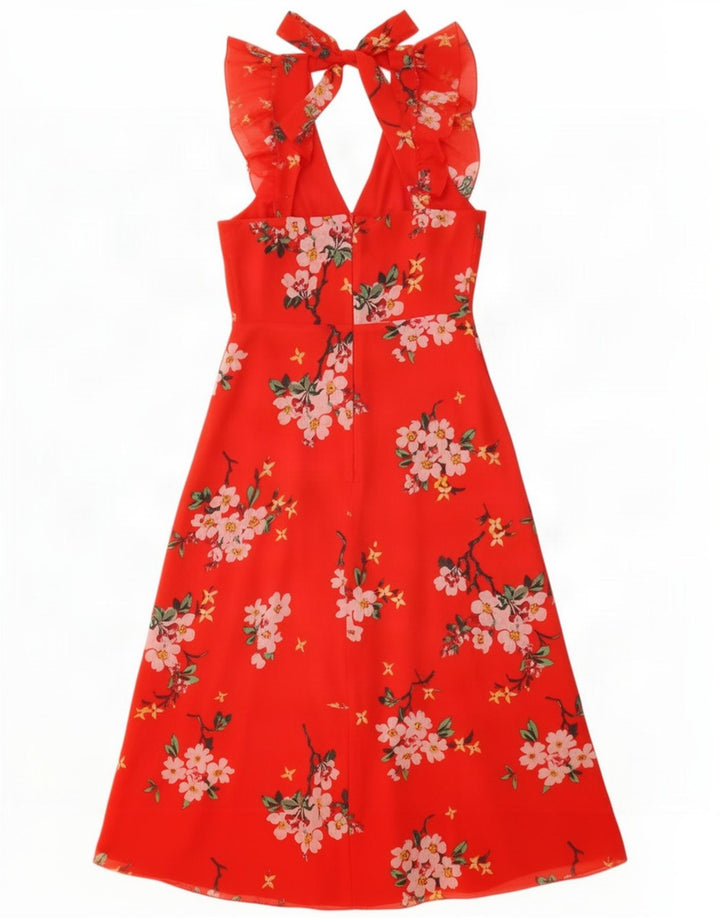 Warehouse Dame Halter Dress UK 12 Medium Red Floral