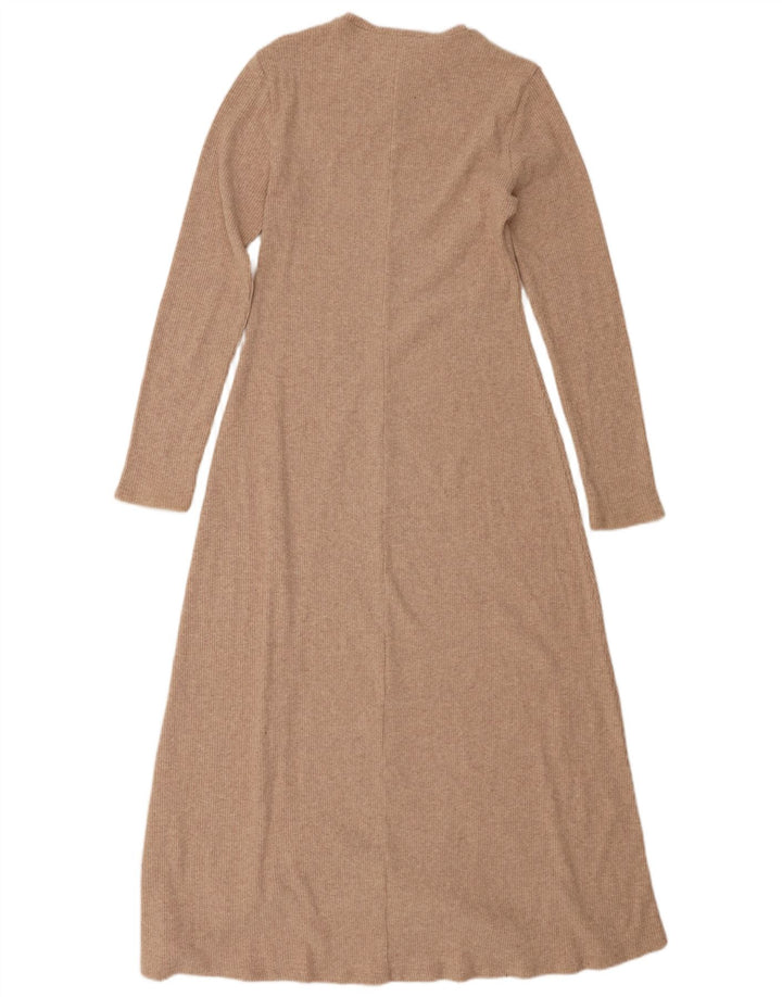 Zara Langærmet Maxikjole til kvinder UK 12 Medium Beige
